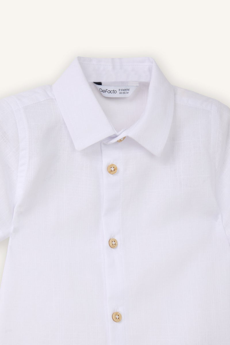 ديفاكتو قميص نص كم اولادي ذو مظهر كتاني قصة عادية - Image 2